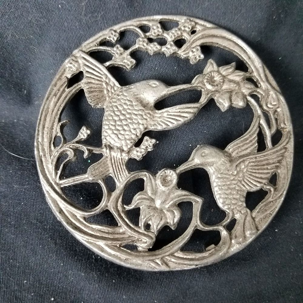 pewter potpourri lid vintage Hummingbird Floral‎ trivet wall decor